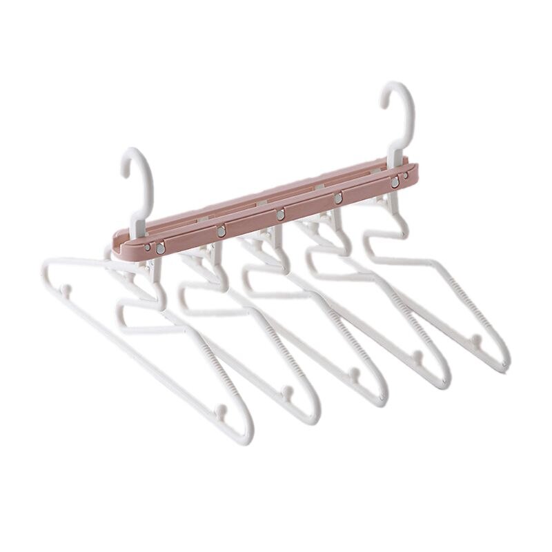 Multifunctional 5 in 1 Folding Hangers Clothes Pants Storage Rack Save Space Wardrobe Organization: Pink