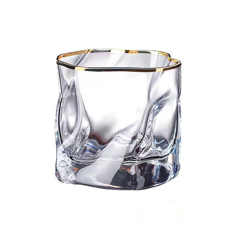 Irregular Glass Cup Twisted Transparent Wine Glasses Whiskey Water Juice Beer Cocktail Cup Bar Drinking Supplies: gold trim