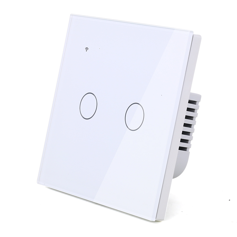 WIFI Touch Light Wall Switch White Glass Panel Blue LED EU & UK Universal Smart Home Phone Control 4 Gang 2 Way Round relay