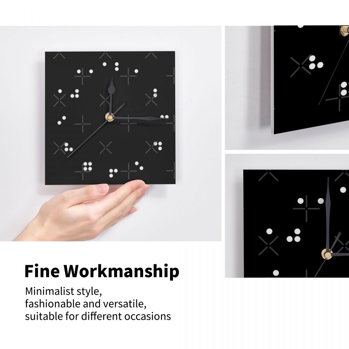 Black Braille Watches Wall Decor Room Wall Clock Wall Panel Interior Large 3D Wall Clock