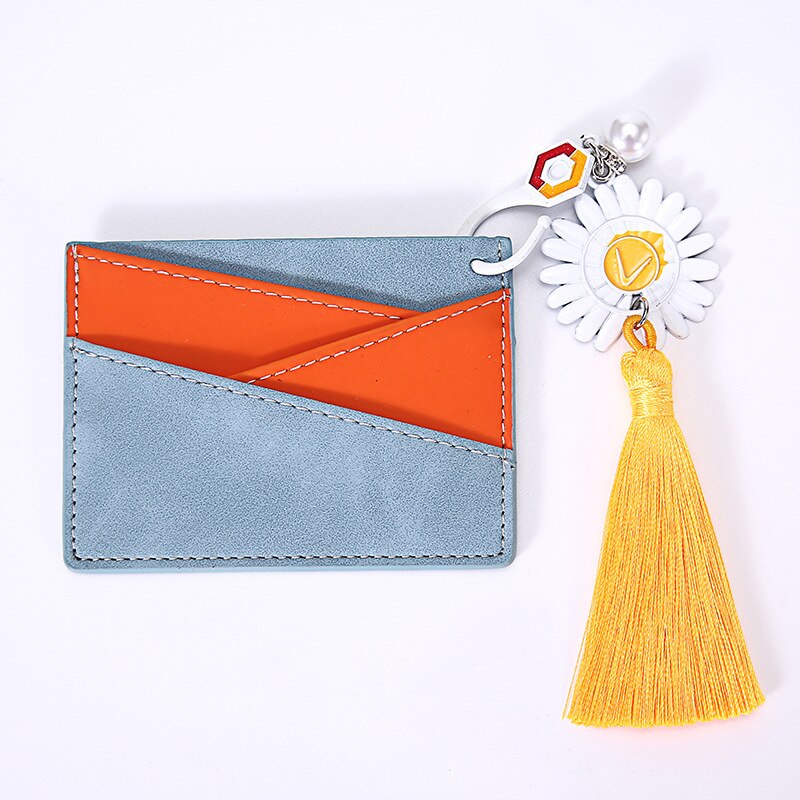 Purdored 1 Pc Slim Kaarthouder Lederen Panelled Kleur Bank Credit Cards Case Kwasten Vrouwen Mini Kaarten Portemonnee Paspoorthoesje: blue x orange