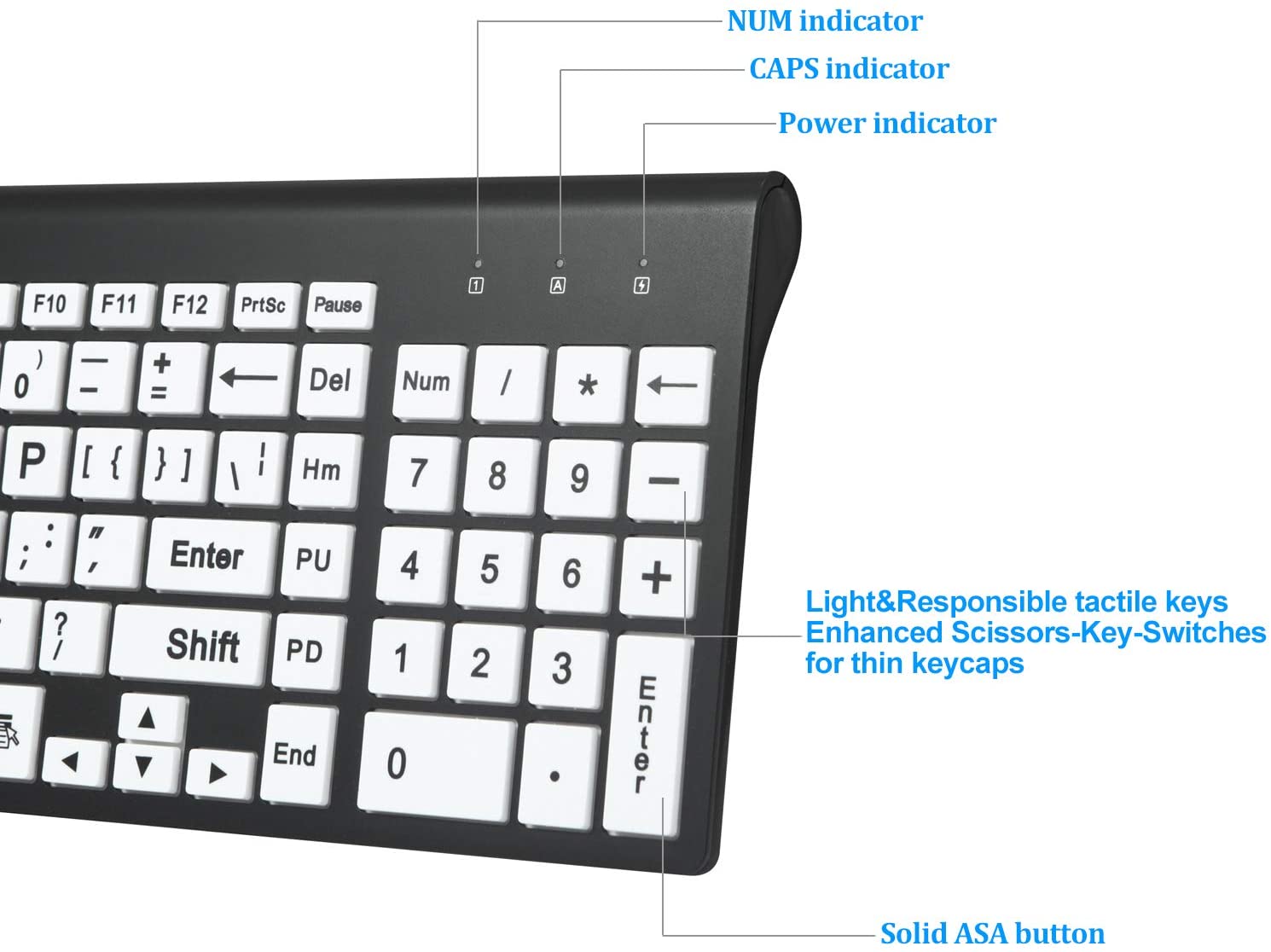 Zienstar Wireless Large Print Keyboard and Mouse Combo Set with 2.4G USB Receiver for Middle-aged and Elderly Individuals