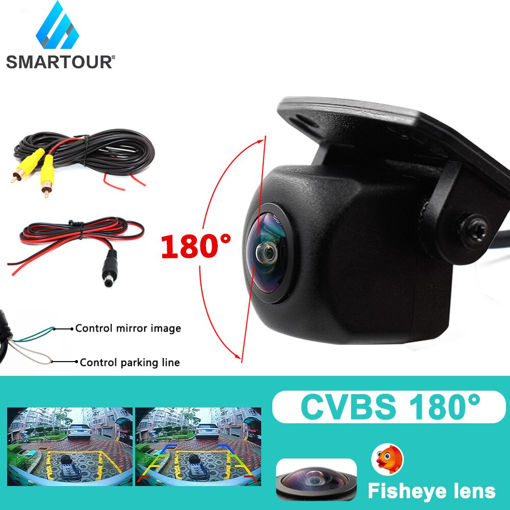 Smartour HD 1080P Fisheye Lens Car Reverse Backup Rear View Camera Dynamic Trajectory Parking Line Vehicle Parking Track Camera: 180 Fisheye lens