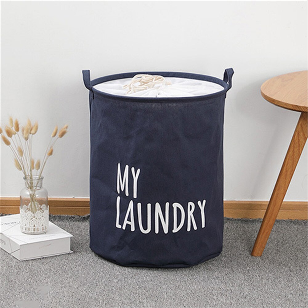 Laundry Basket Drawstring Dirty Clothes Storage Bag With Handle Foldable Toy Clothing Organizer Modern Home Supply Organizers: 40x50cm / Blue
