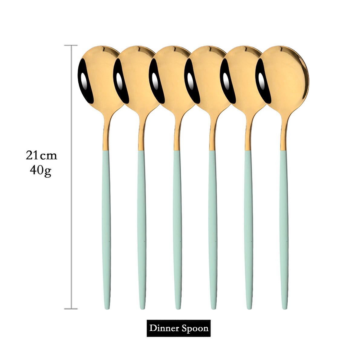 Mint Gold Tableware Cutlery Set Mirror Stainless Steel Dinnerware Dessert Knife Fork Ice Spoon Flatware Set Dinner Silverware: 6Pcs Dinner Spoon