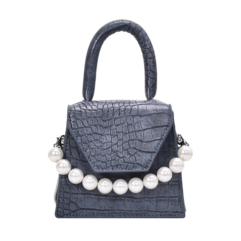 Stone Pattern Leather Crossbody Bags for Women Purses and Handbags Pearl Mini Shoulder Messenger Bags Lady Small Hand Bag: Blue