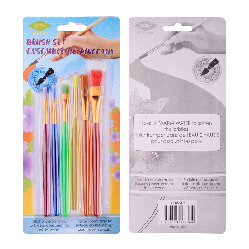 6 Stuks Aquarel Gouache Plastic Verf Borstels Ronde Spitse Punt Nylon Haar Schilderij Borstel Tekening Pen Art Set Levert 03190