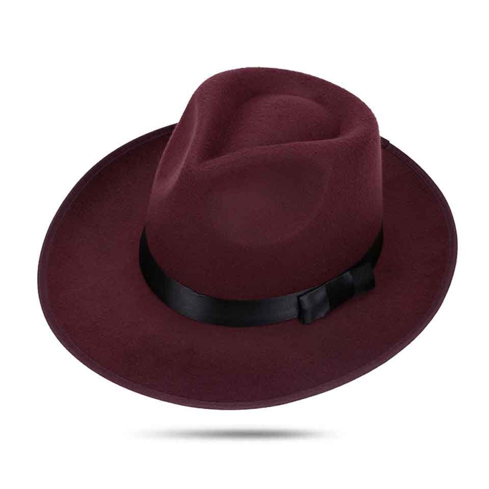 Solid Vilt Fedora Hoed Voor Mannen Brede Rand Dames Trilby Chapeu Vilten Hoed Vrouwen Mannen Jazz Hoed Kerk Godfather sombrero Caps: C0201-10