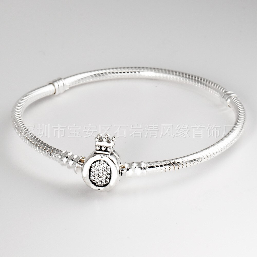 Plata de Ley 925 Plata brillante corona pulsera CZ adecuado para las mujeres ropa de pulseras