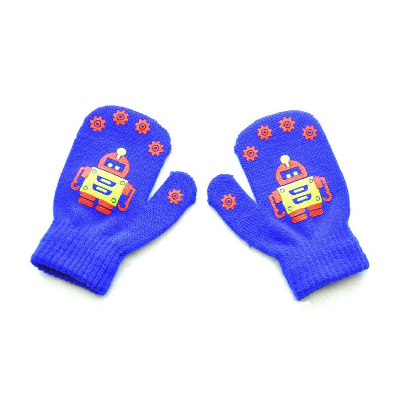 Balleenshiny Kinderen Winter Warm Koud Baby Handschoenen Schattige Kleine Robot Patroon Afdrukken Antislip Gebreide Kids Handschoenen Jongen meisjes: Blauw