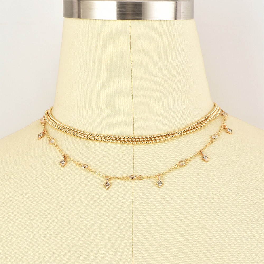 Multilayer Kralen Chokers Kettingen Voor Vrouwen Rhinestone Ster Kwastje Ketting Vrouwelijke Mode-sieraden Goud Kleur Collier