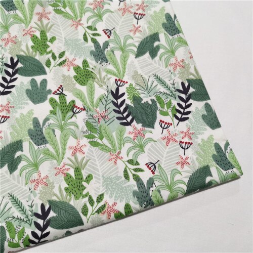 Tela de sarga de algodón con hojas verdes, tejido acolchado de 160x50cm por medio metro para costura DIY de sábanas de cama: Cotton Fabrics 01