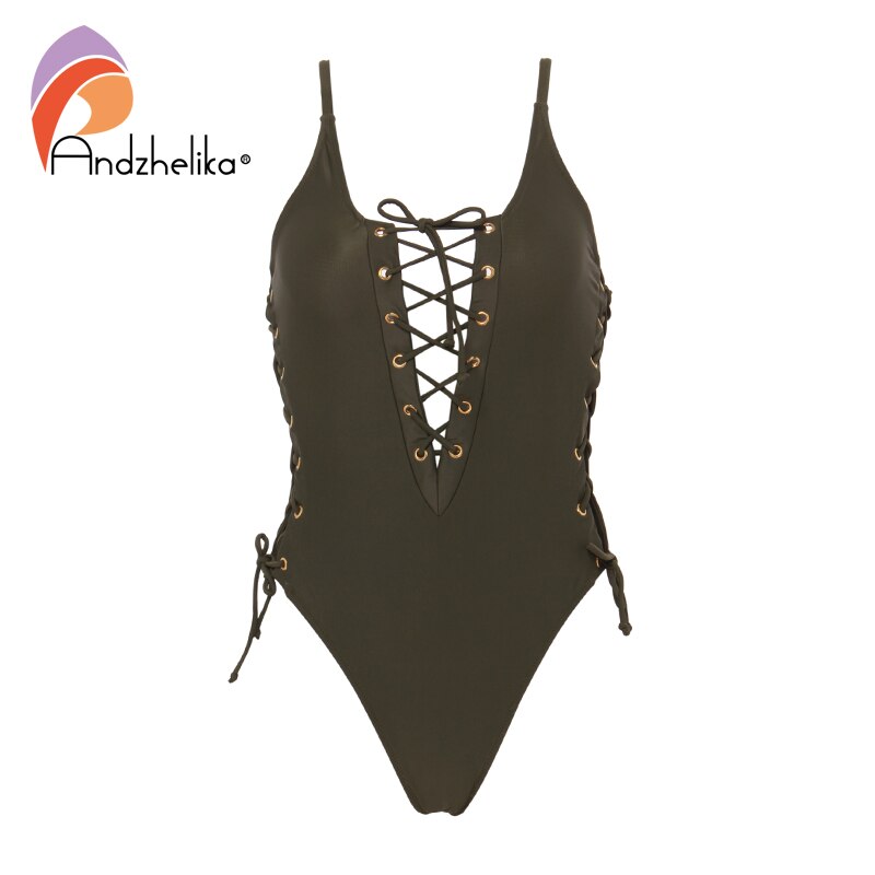 Andzhelika Solid Bandage Een Stuk Badpak Vrouwen Sexy Hoge Cut Meisjes Badpak Badpakken Beachwear Monokini