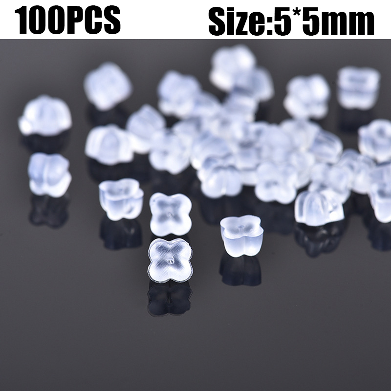 500 Uds caja de tapones para los oídos aleación de goma de silicona transparente pendiente cierre pendientes Kit de accesorios DIY joyería hacer hallazgos de gancho para las orejas: Plata