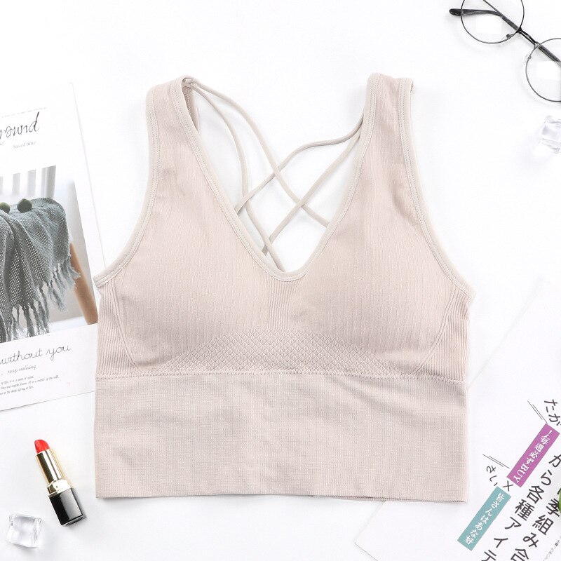 Svokor Vrouwen Mooie Terug Sport Hemdje Met Dunne Schouderbandjes Draadloze Kruis Ondergoed Open Back Tube Top: Gray