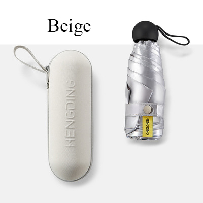 Mini sombrilla plegable para mujer, protección solar Anti-UV UPF50 + paraguas de bolsillo con pegamento de titanio plata: Beige