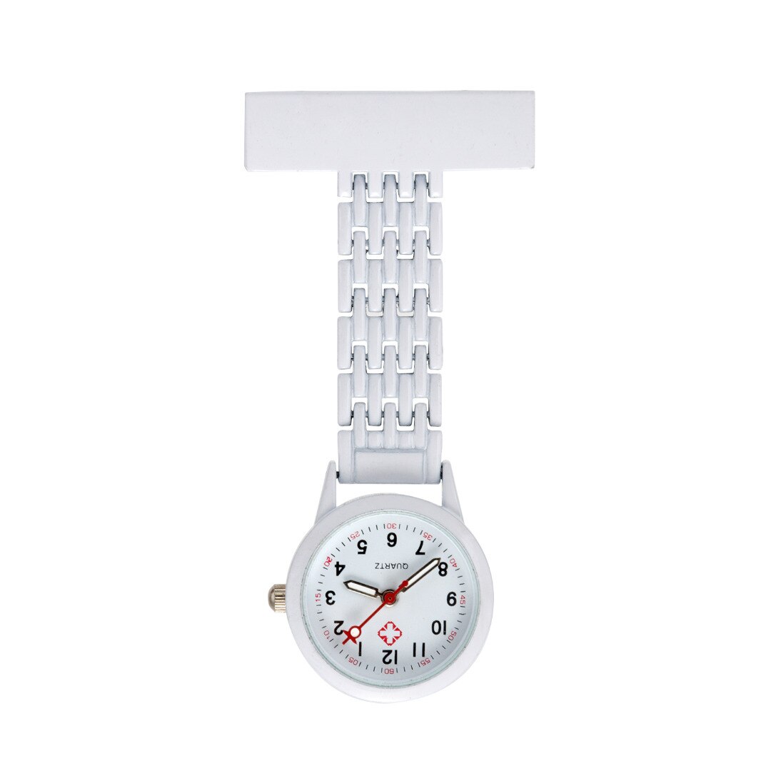 Shellhard legering rund skivestift på lomme broche fob analog quartz sygeplejerske ur guld ure mænd kvinde relogio de bolso: Hvid