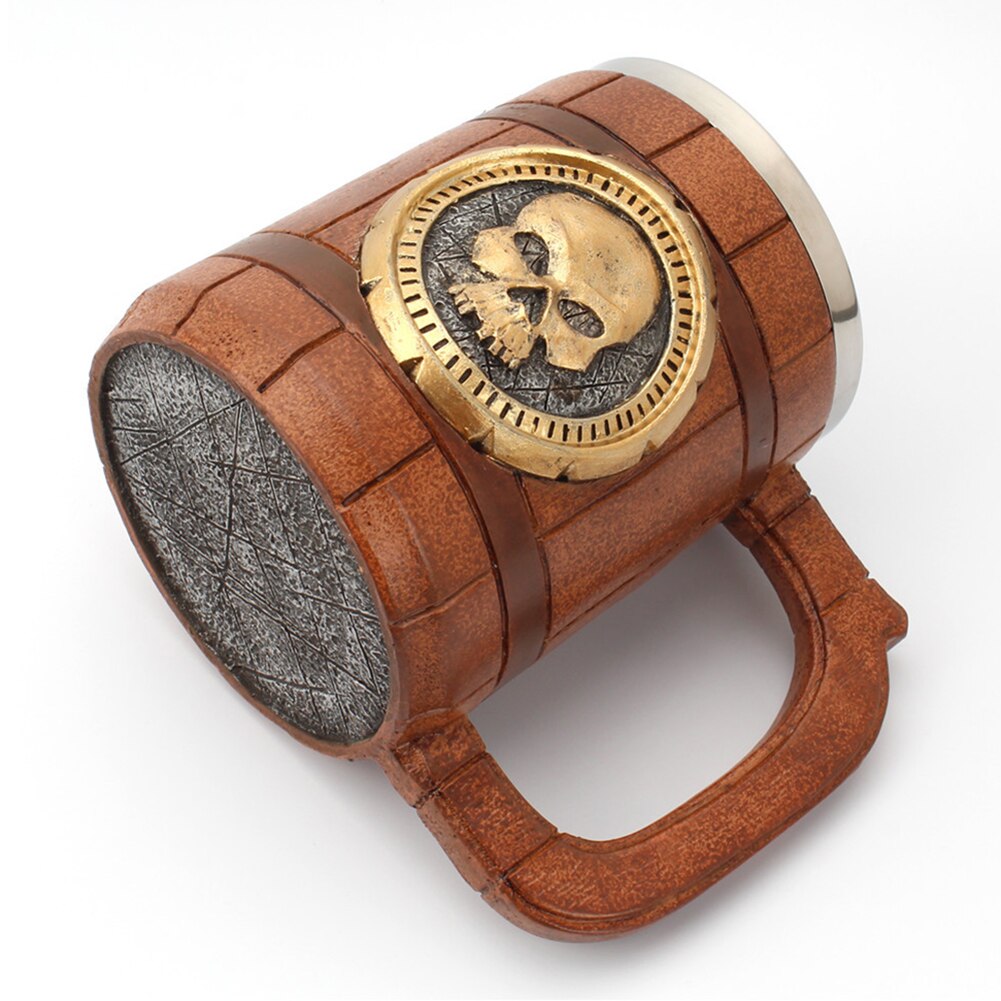 600ml Skull Coffee Mug for Office Desktop Double Insulation Drinking Cup 3D Skull Stainless Steel Halloween Bar Supplies