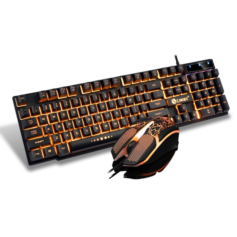 USB Wired Gaming Keyboard Mouse Keyboard Set Colorful Rainbow 104 Keys RGB Backlight Gaming Mouse and Keyboard Kit Home Office: orange black