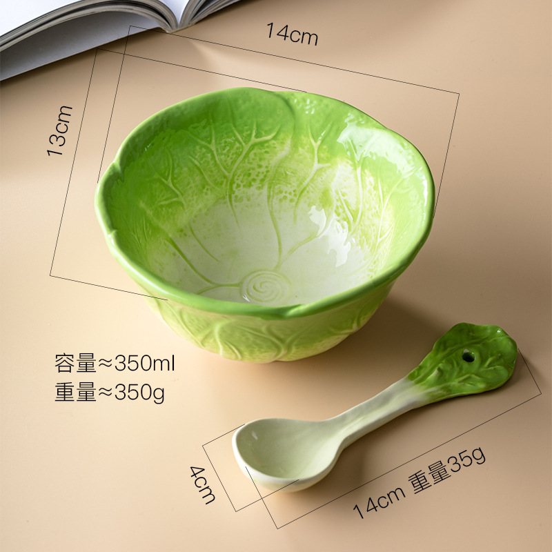 Bol à salade en céramique, européen dessin animé de fruits, bol à nouilles instantanées à la fraise, vaisselle de cuisine 350ML: D and spoon