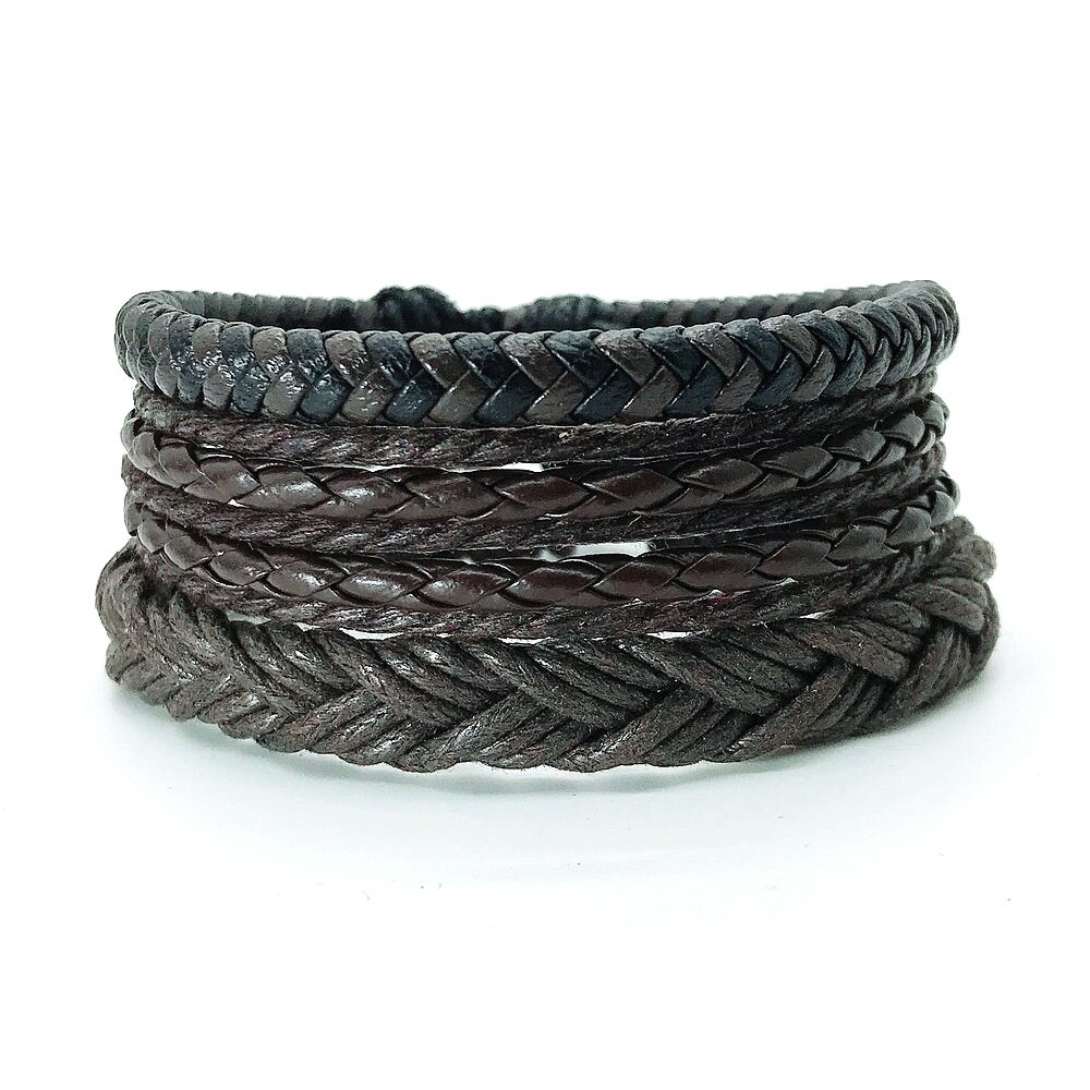 Pulsera de cuero trenzada para hombre y mujer, brazalete de cuerda multicapa hecho a mano, de joyería para pareja, 3 unids/set por juego, 2022: set 9
