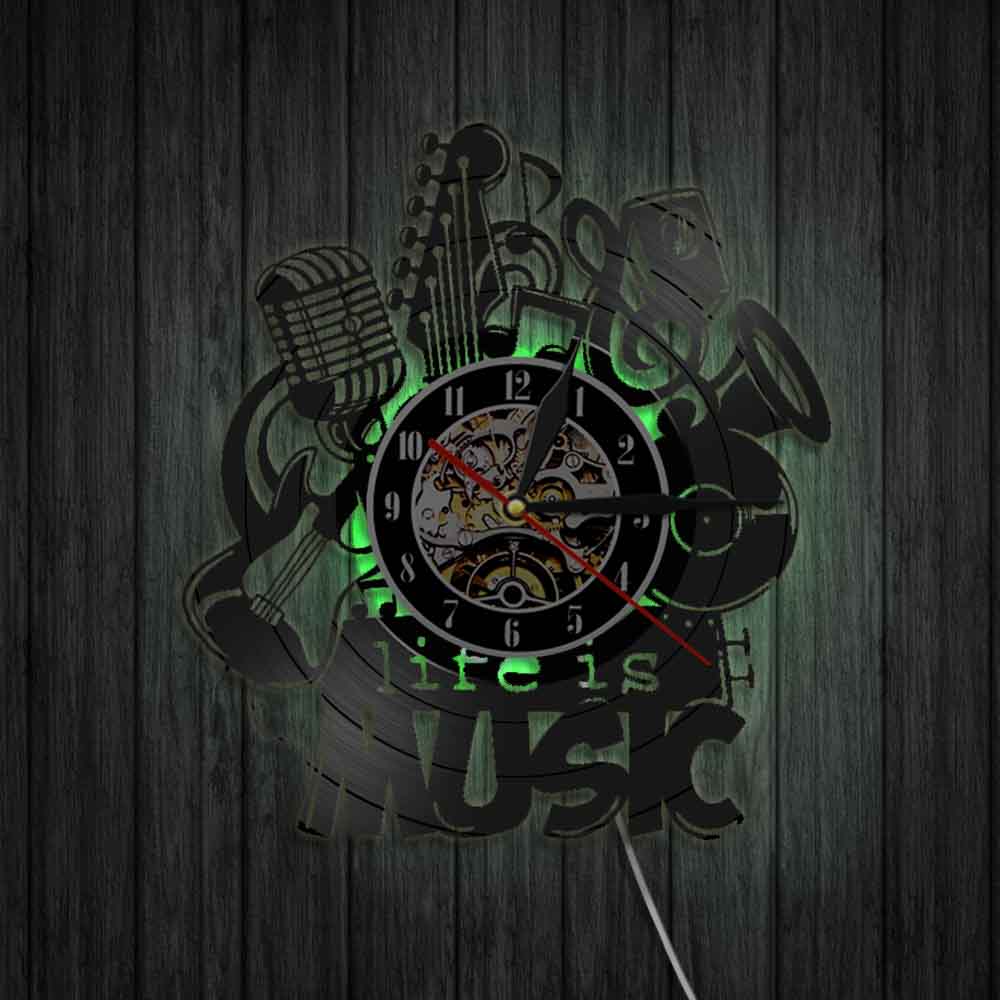 Horloge murale Vintage en vinyle avec musique Life Is, horloge murale, musique Antique, Vintage, enregistrement, maison, idée , LED 3D