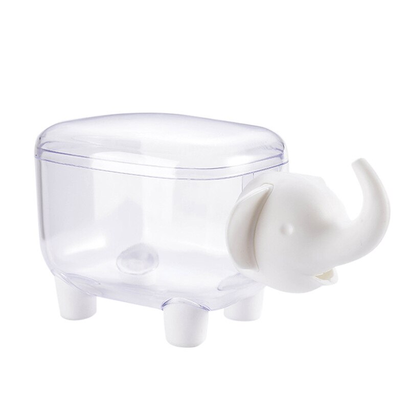 Desktop Decorative Cotton Swab Storage Box Paper Clip Plastic Container Stand Cartoon Elephant Shaped Toothpick Holders Case: White