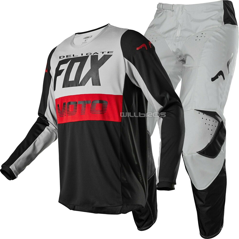 Delicate FOX 180 Fyce Gear Set Motorbike Street Moto Mountain Bicycle Cycling Suit Motorcycle Suit Black Grey Kit