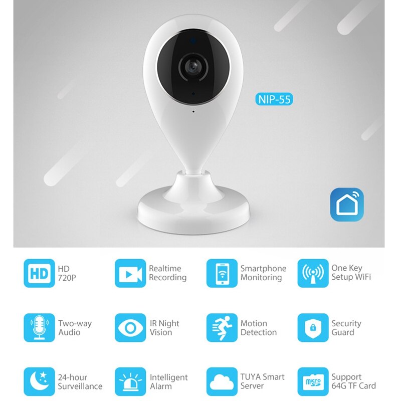 Smart home ip kamera 720p overvågning wifi kamera tuya smart life work med alexa google home ifttt