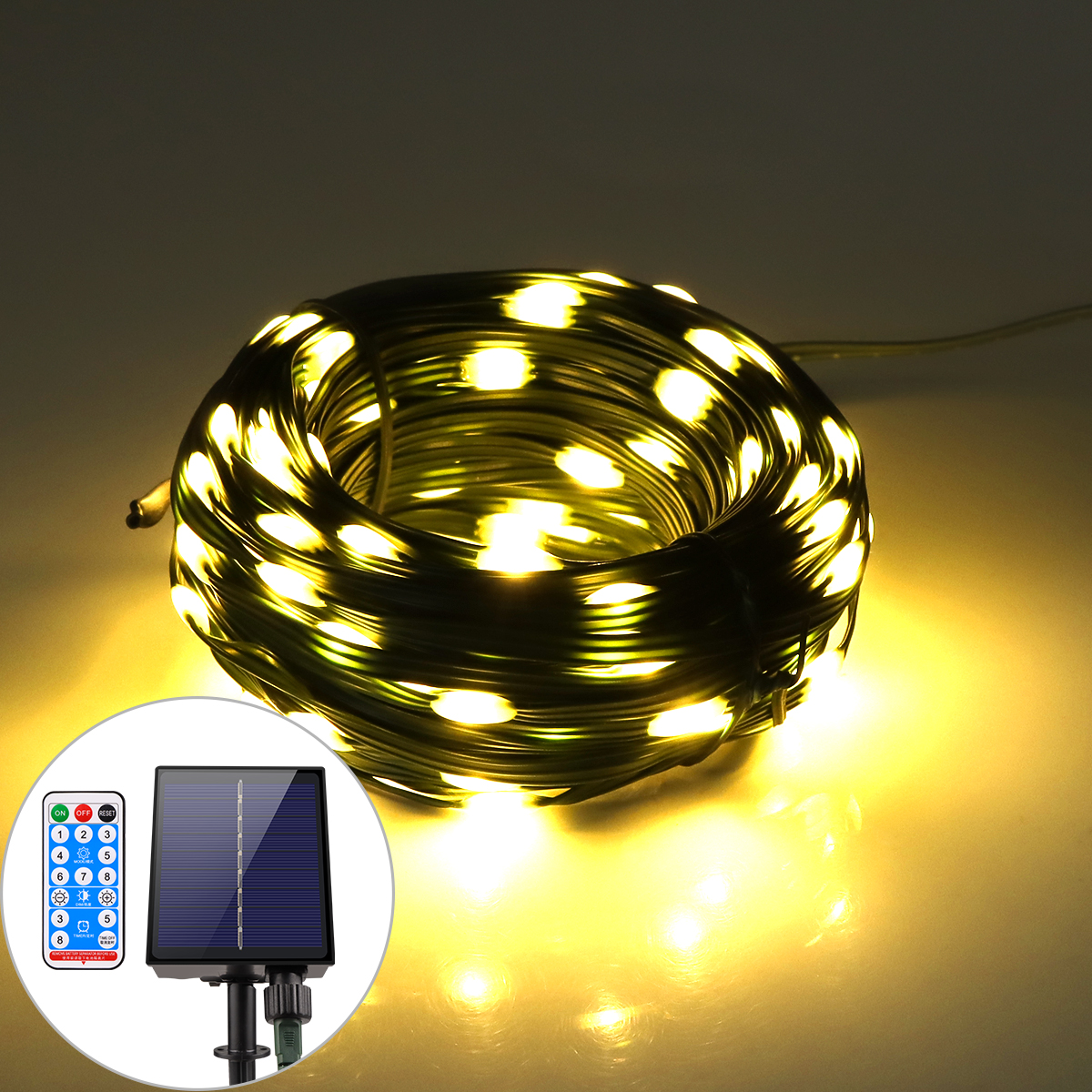 Lederen LED Solar String Fairy Lights 100M Kerstverlichting Waterdichte buitenslinger Krachtige zonnelamp voor tuindecoratie: Warm White / 21-30W