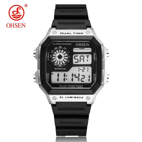 OHSEN Digital Sport Men Watch 50 Waterproof Diving Man Casual Wristwatches Alarm Stopwatch blue Watches Reloj Hombre: WHITE Watch