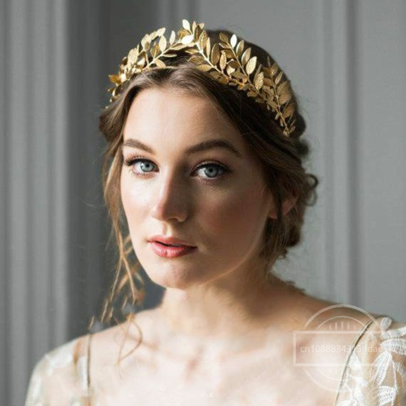Diadema barroca de hoja de Metal dorado, tocado, corona, Tiaras, tocado, diosa romana, joyería para el cabello griego, accesorios de boda para novia