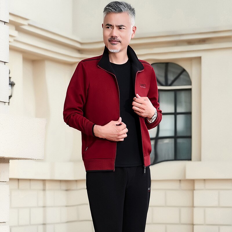 Automne et hiver pour hommes tenue décontracté trois pièces veste pantalon costume: Vin rouge / L