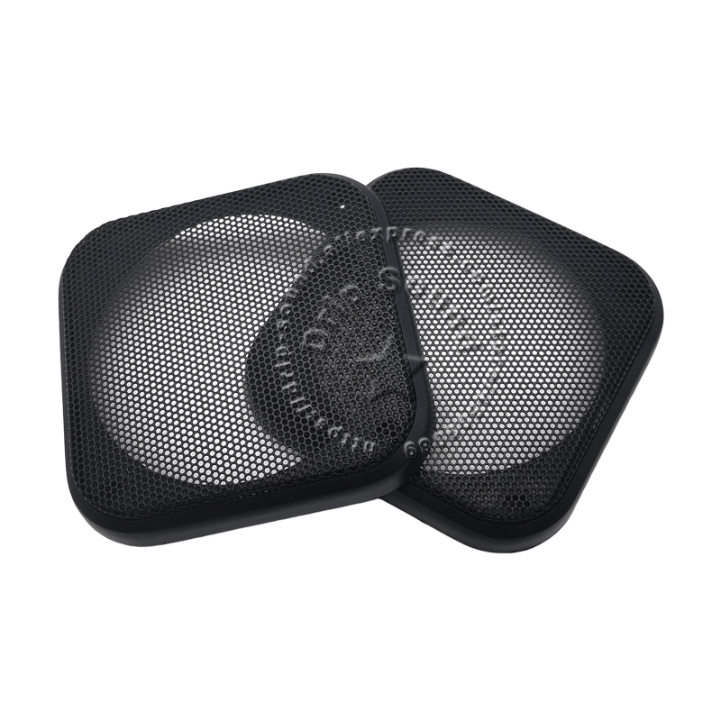 Couvercle de grille de haut-parleur carré, maille métallique circulaire décorative en plastique, filet de protection de calandre, noir et beige, 108x108mm, 4 po