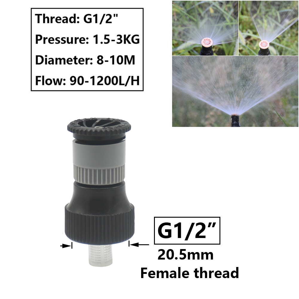Gartenbewässerungssprinkler mit Kunststoff-Spitze-Unterstützung, 1/2 Zoll Gewinde, 0–360 Grad verstellbare Düse, landwirtschaftliche Gartenbewässerung: Gelb