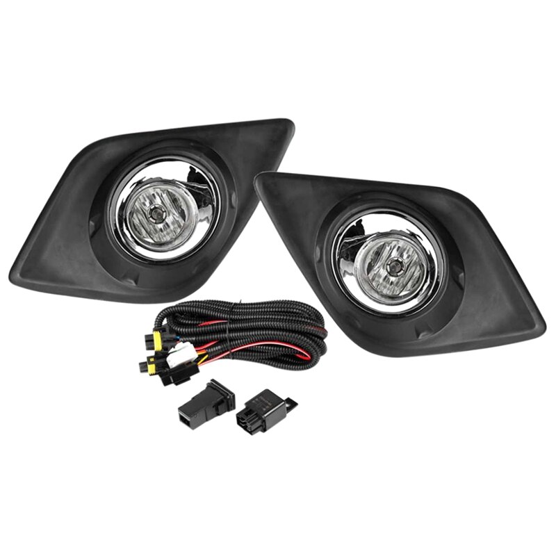 1Pair for Toyota Hilux Revo M70 M80 Fog Light Lamp with Bulb Harness Switch Chrome Trim Front Bumper Work Light