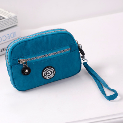 mini coin purse female clutch purse wallet wristlet bags for women waterproof nylon fabric handbag small packet sac: sea blue