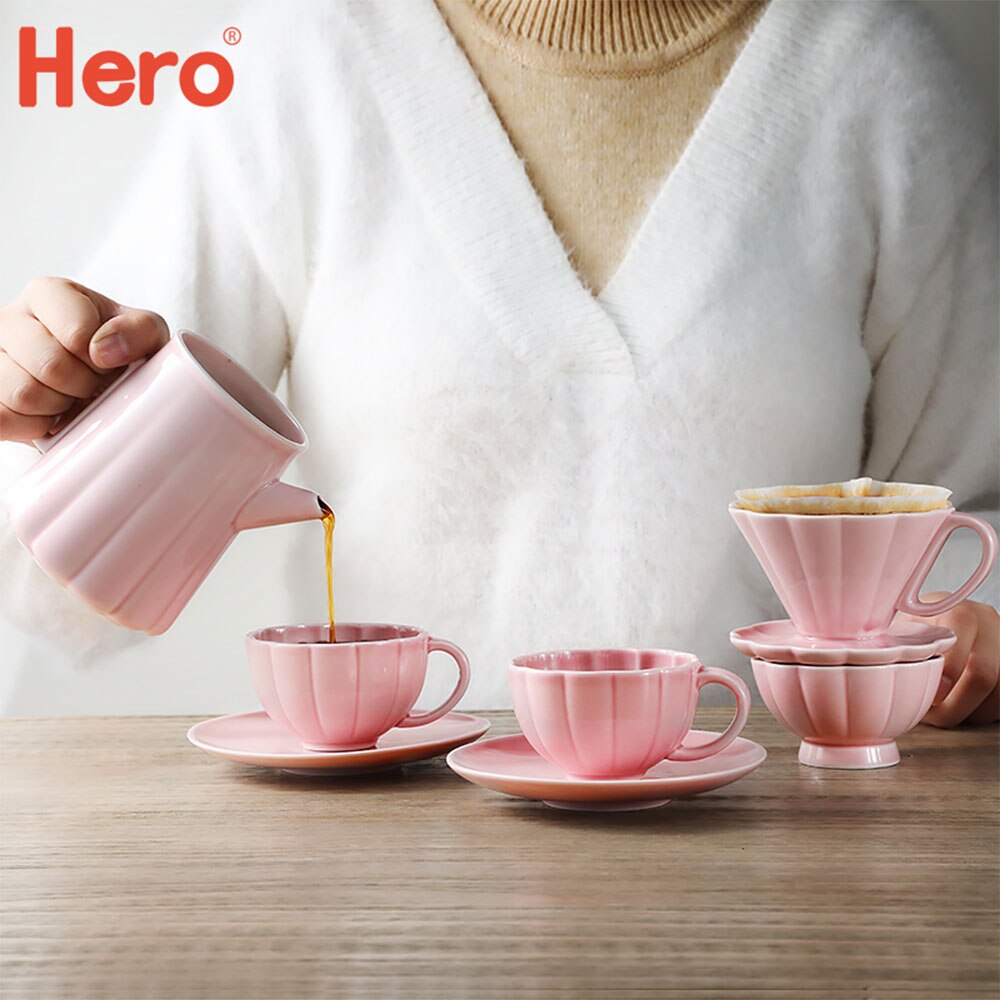 Taza de café con filtro de cerámica, motor de goteo de café de cerámica, 2 tamaños, V60, con soporte separado para 1-4 tazas