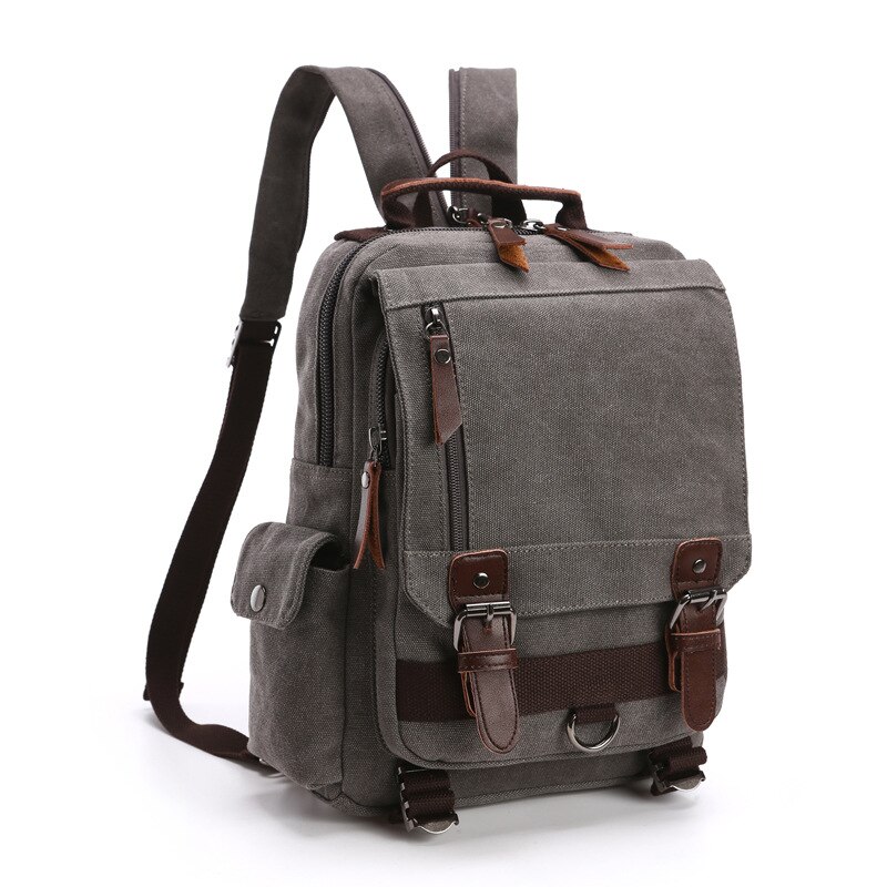 Scione Small Canvas Backpack Men Travel Back Pack Multifunctional Shoulder Bag Women Laptop Rucksack School Bags Female Daypack: Gray