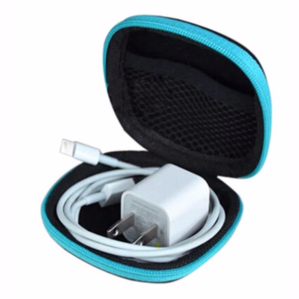 Mode Mini Rits PU Leer Oortelefoon SD Card Bag Beschermende USB Kabel Organizer Oordopjes Accessoires: Blue