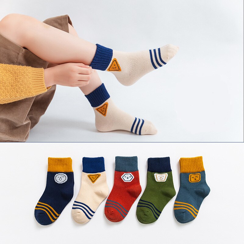5Pcs Kinderen Sokken Herfst En Winter Sokken Kinderen Cartoon Sokken Jongens En Meisjes En Najaar Vloer sokken Baby Sokken