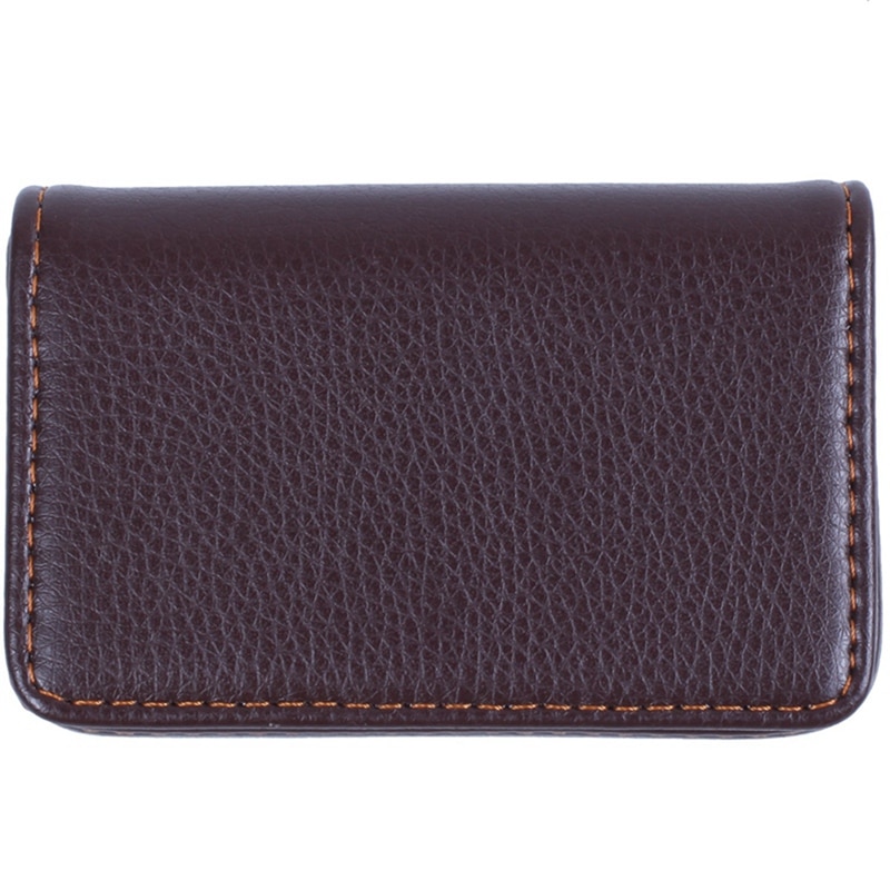 -Magnetic Flip Leather Business Credit Card Case Holder Brown: Default Title