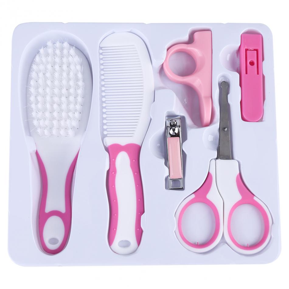 Baby Verzorgingsset - 6 Delig - Nagelknipper, Schaar, Borstel, Kam - Effen Patroon - Plastic & Metaal