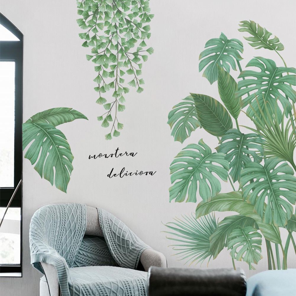 Grønne planter wallsticker stue soveværelse baggrund boligdekoration tapet til vægdecals kombination klistermærker