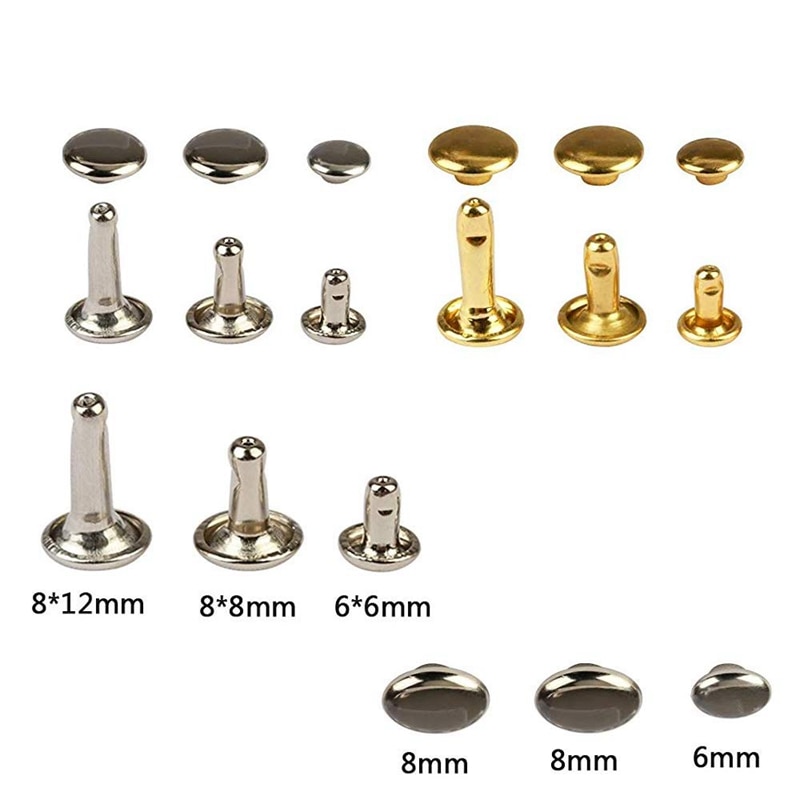 Remaches de cuero con doble sombrero con remaches, tachuelas de Metal Tubular con alicates de perforación, herramientas de fijación de cuero para manualidades DIY, juego de remaches Rep, 480 Uds.