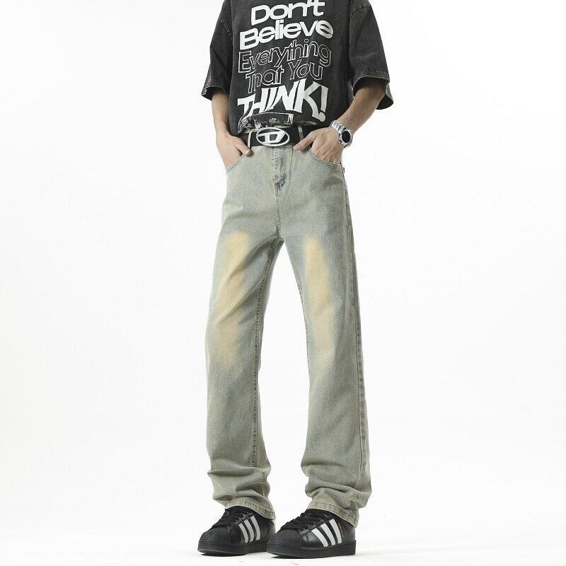 Plusstorlekar herr slim fit vintagejeans s-xxxxxl klassiska retro renfärgade skinny denimbyxor för vardagsbruk denimbyxor 5xl: S / Gul
