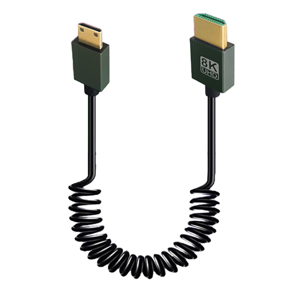 Cable en espiral Compatible con HDMI, 8K, 48Gbps, Compatible con Cable Mini/Micro HD para cámara/videocámara/PC/Monitor: Verde