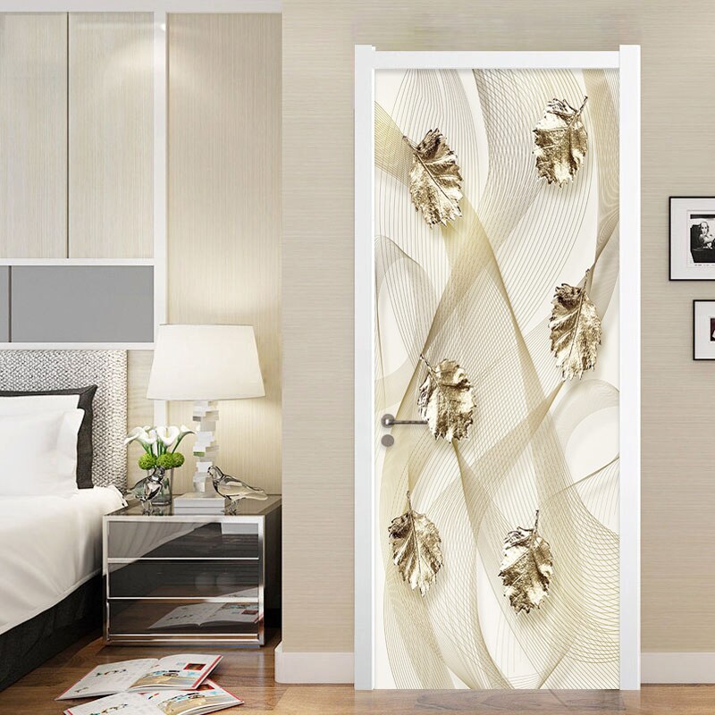 PVC Carta Da Parati 3D in Rilievo Foglie D'oro Porta etichetta Soggiorno telecamera Da Letto di auto-Adesivo Impermeabile di Lusso Complementi Arredo Casa Autoadesivo Della Parete