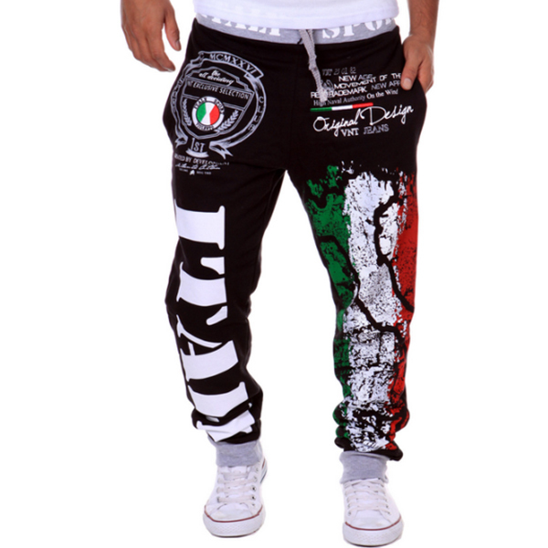 mode katoen mannen casual broek explosie modellen zweet broek Italiaanse vlag print casual broek