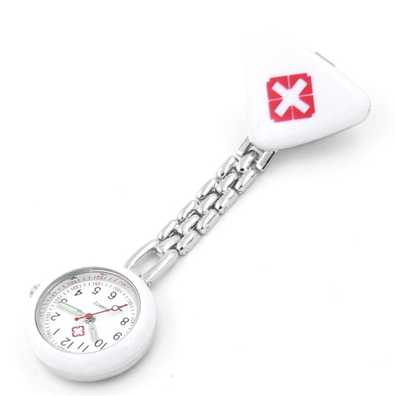 Protable Krankenschwester Uhren Mit Clip Rot Kreuz Brosche Anhänger Tasche Hängen Arzt Krankenschwestern Medizinische Quarzuhr LXH: WHITE